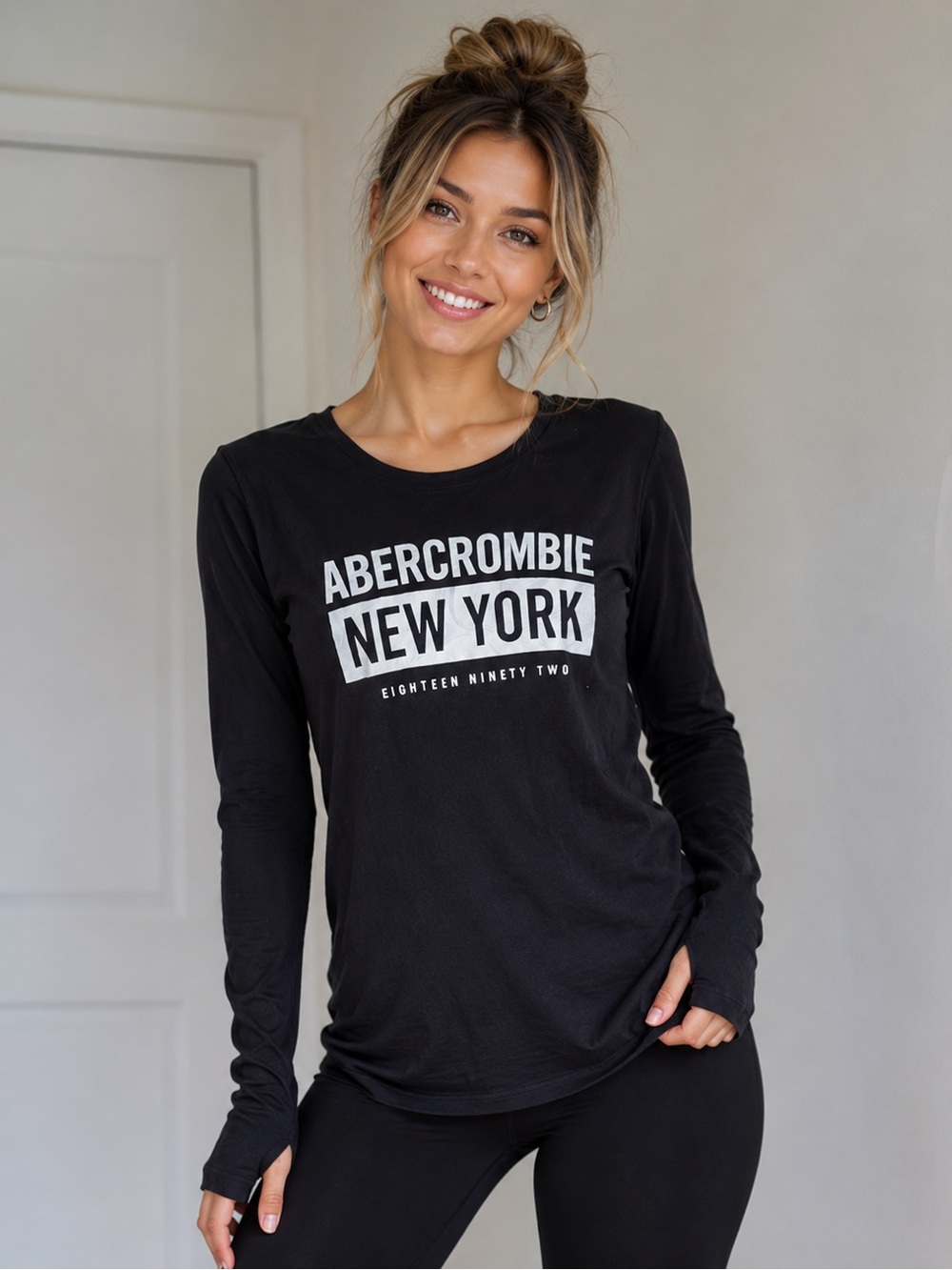 Abercrombie New York Black Long Sleeve Active Top Thumb Hole Shirt